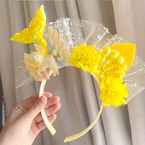 TEMU 귀여운 인어 공주 머리띠 - 나비 & 꽃 디자인, 파스텔 기하학 패턴, 반짝이는 장식, 소프트 폴리에스터 헤어 액세서리 (청소년 및 청년용 15+)