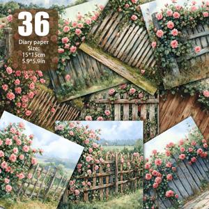 TEMU 36종 반복 없는 수채화 나무 울타리 장미 스크랩북지, 용지, 잡다한 다이어리 카드 만들기 핸드메이드 추모 앨범 배경 장식 레트로 다이어리 배경 매트 선물 포장용 재료지 5.9 * 5.9 인치
