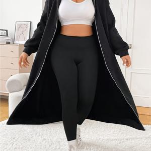 TEMU 플러스 사이즈, 플러스 사이즈 여성 가을 긴 카디건 후드 스웨트셔츠, 캐주얼 웨어,일상복,편안한 핏,우아한 디자인,부드러운 질감,세탁기 사용 가능,지퍼업 스웨트셔츠,오버사이즈 가디건,가을 필수품