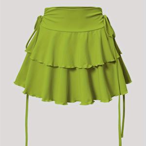 TEMU 여성용 Y2K 스타일 밝은 녹색 프릴 미니 스커트 - 하이 웨이스트, 탄성 폴리에스터 원단, 봄/여름/가을에 완벽한 캐주얼 & 섹시한 디자인, 하이 웨이스트 스커트