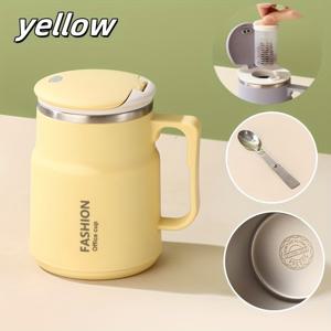 TEMU 1개 304 스테인리스 스틸 브루잉 머그컵, 차 보관함 포함 - 대용량 510ml, 접이식 숟가락, 누수 방지 뚜껑, 휴대용 및 세련된 커피, 차, 아침 식사용 - 야외 사용에 완벽한 커피 여행 머그컵 | 현대적인 머그 디자인 | 내구성 있는 머그