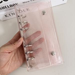 TEMU DIY 수집 노트북, 저널 및 사무용품, 학교 용품을 위한 A6 좁은 바인더 리필 커버 - 밀크 화이트, 블링 핑크, 스타 글리터 | 메탈 링이 있는 투명 플라스틱 루즈 리프 보호자, 디자인, 내구성 있는 보호, 스타일리시한 커버, 매끄러운 마감, 노트북 리필 커버, 문구 애호가를 위한 노트북 커버