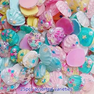 TEMU 25개 세트 오션 테마 레진 조개 플랫백 장식 비즈, 핑크, 블루, 옐로우 투명, DIY 액세서리, 폰케이스, 머리핀, 귀걸이 제작용, 플랫백 비즈 세트, 핸드메이드 액세서리,반투명 구슬,쉘 디자인,고품질 비즈,가벼운 구슬,쥬얼리 부품,공예용 구슬,공예 애호가,핸드메이드