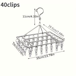 TEMU 40클립 스테인리스 스틸 회전 후크 & 방풍 잠금 기능 세탁 건조대 - 내구성 강한 광택 금속 옷걸이, 실내/야외용 분리형 클립, 매끄러운 메탈릭 마감, 안전한 클립 디자인, 녹 방지 옷걸이, 가정 필수품