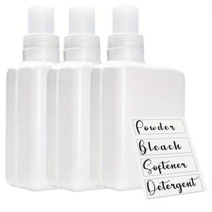 TEMU 3개 세트 1000ml 투명 세제 디스펜서 병 (측정 눈금 및 뚜껑 포함) - 내구성 플라스틱 직사각형 용기, 소프트너/향료/분말용, 공간 절약형 세탁실 정리함, 전원 불필요, 가정 필수품, 튼튼한 구조, 바쁜 가정을 위한 세탁물 보관함