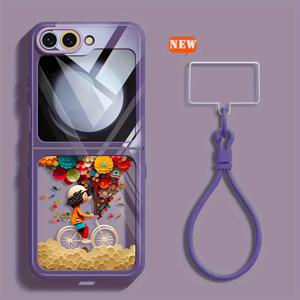 TEMU 삼성 갤럭시 필립 6/5용 접이식 휴대폰 케이스 - 손목 끈 포함, 충격 방지 보호 케이스, 귀여운 캐릭터 디자인, 간편 접이형
