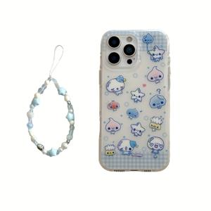 TEMU 아이폰 11, 12, 13, 14, 15, 및 16 프로 맥스용 청색 별과 별 체인, 투명한 흰색 폰 케이스