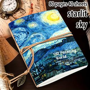TEMU 1개, A5 반 고흐 유화 스케치북 - 별이 빛나는 밤, 밴드 스크래치북, 리프 라벨, 80페이지, 휴대용 여행 스케치북, 마크 펜 스피디 노트북, 빈 노트북, 핸드 드로잉, DIY 필기, 완벽한 선물