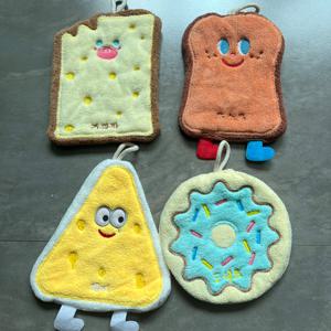 TEMU 4개 세트 빠른 건조 주방 & 욕실 타월 - 초흡수 두꺼운 행주, 걸이 고리 포함, 비누색/파란색/핑크색 무섬김 손수건 - 모던한 주방 및 욕실 장식용 부드러운 코랄 벨벳 질감, 만화 캐릭터 디자인, 내구성 좋은 흡수 원단, 집들이 선물 추천