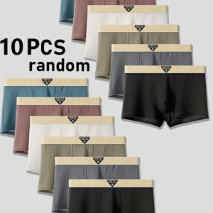 TEMU 남성용 10개입 복서 브리프 - 부드럽고 통기성 좋은 속옷, 멀티컬러 세트 (청록/화이트/그레이/블랙) - 일상 및 정장용 아이스 슬라이키 섬유 소재 - 대량 구매 팩, 편안한 기모지, 미니멀 디자인, 중간 신축성, 클래식 팬티, 캐주얼 착용, 가벼운 속옷