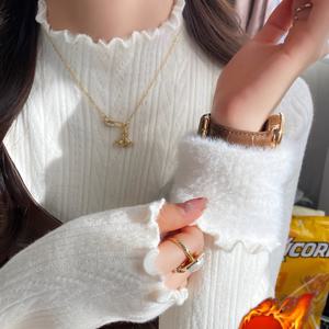 TEMU 여성용 포근한 기모 안감 스웨터 - 두꺼운 따뜻한 겨울 풀오버, 하이넥, 긴소매, 러플 엣지, 단색, 캐주얼 스타일, 가을 & 겨울에 적합