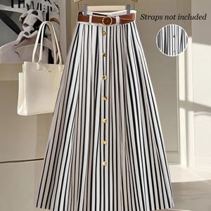 TEMU 여성용 프렌치 스타일 우아한 A라인 스커트 - 단추 클로저 숏/세미숏 길이, 드레스/스커트용 수직 , 파티, 휴일, 캐주얼 복장용 세탁기 사용 가능 - 프렌치 스타일 워드로브 필수 아이템