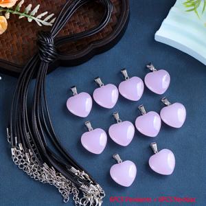 TEMU 총 12개 핑크 하트 모양 펜던트, 조절 가능한 블랙 가죽 코드와 보관백 포함, DIY 목걸이·귀걸이·키체인 주얼리 제작용 - 패션 액세서리, 휴일 선물로 이상적인 선택 (펜던트 6개 + 목걸이 6개)