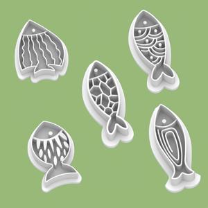 TEMU 스타일 물고기 폴리머 클레이 커팅 및 엠보싱 몰드 5개 세트, 주얼리 만들기용 DIY 펜던트, 귀걸이, 공예 재료, 예술적 선물, 보석 제작 용품, 공예 도구, 복잡한 패턴, 상세한 공예, 공예 몰드, 공예 애호가, 비즈 공급재료, 예술적인 디자인, 내구성 있는 공예 도구, 공예 몰드, 공예 애호가