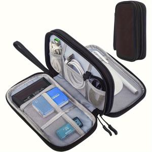 TEMU 내구성 폴리에스터 휴대용 케이블 정리 가방 - 멀티 컴파트먼트 여행용 액세서리 케이스, 케이블 및 소품 보관 가능, 핸드워시/드라이클린 가능, 핑크/블랙/화이트/네이비 블루 메쉬 포켓, 90개 기기용 케이블 수납 파우치