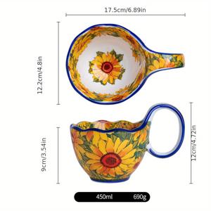 TEMU 세라믹 커피컵 - 전자레인지 사용 가능, 생동감 넘치는 플로럴 디자인, 오후의 티타임, 디저트, 아이스크림에 완벽한 싱글 컵 커피 머그