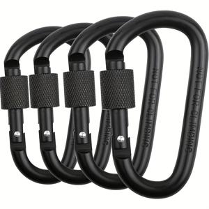 TEMU 4개 블랙 D자형 잠금 카라비너와 나사 게이트 - 헤비듀티 알루미늄 합금, 길이 3.15인치, 캠핑, 하이킹, 낚시 및 야외 모험에 이상적, 보관 가방, 캠핑 장비, 안전한 잠금 메커니즘, 캠핑 액세서리 포함
