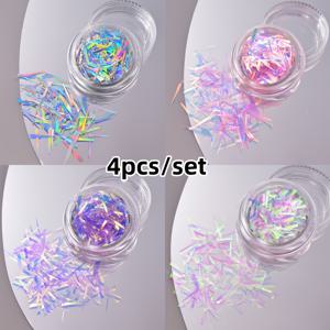 TEMU 4pcs 무지개빛 유리네일아트 글리터 - 멀티컬러 반사미러디자인 스팽글, 오로라 유리페이퍼 DIY 매니큐어용, DIY & 살롱 수납품