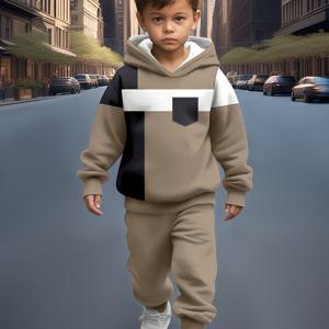 TEMU 2개 세트 남아용 편안한 캐주얼 후드티 세트, 1-12세에 적합. 컬러 블록 프린트 후디와 바지, 리브드 커프 디자인, 가을과 겨울용 플리스 안감 따뜻함, 약간 신축성 있는 원단, 클래식 스포티 스타일, 소년을 위한 선물로 완벽. 야외 활동에 이상적, 스포츠 슈트, 소년 의류 세트, 트레이닝 슈트, 소년 옷