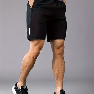 TEMU 남성용 퀵드라이 운동복, 지퍼포켓 & 조절가능한 허리끈 - 수영, 트레이닝, 해변을 위한 루즈핏 워크아웃 수영반바지 - 습기 제거형 빠른건조 원단, 세탁기사용, 대비되는 지퍼와 흰색로고가 있는 솔리드블랙 - 야외스포츠 및 캐주얼웨어에 적합 - 시인도를 높인 반사디자인, 탄력 있는 허리밴드, 경량화된 사각체로 달리기와피트니스활동에도 완벽한