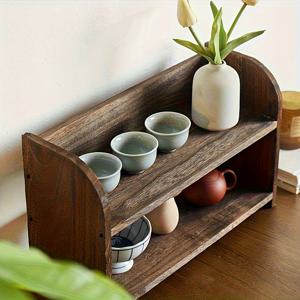 TEMU 멀티 티어 우드 데스크탑 정리대 - 견고한 천연 목재 책장, 공간 절약형 수직 보관함, 홈 오피스·주방·거실용 - 간편 조립, 도구 불필요, 티 세트·식물·데코를 위한 우아한 나무 선반, 작업 공간 정리, 디자인, 공구 없이 설치 가능, 랙