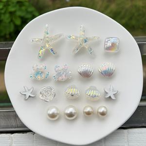 TEMU 16개 화이트 글리터 , 글리터 게, 인공 조개껍질 물결 별, DIY 펜던트 장식, 비치 신발과 샌들 장식용, 완벽한 휴일 선물