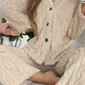 TEMU 25AW 홈 트렌드 코랄 플리스 파자마 가을 겨울 두꺼운 따뜻한 플란넬 가디건 라운지웨어 여성 아우터웨어 투피스 세트