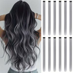 TEMU 12팩 롱 22인치 합성 헤어 익스텐션 클립인 헤어 익스텐션 - 내추럴 브라운, 블론드, 그레이, 화이트, 다크 브라운, 블랙, 브라운, 다크 그레이, 블론드, 체스트넛 브라운, 오번, 바이올렛 - 여성용, 파티, 일상 사용, 볼륨 & 길이 - 쉬운 적용, 손상 없는 제거, 모든 베이지 톤에 적합