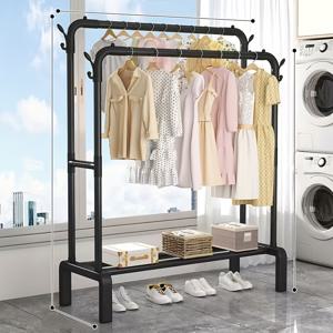 TEMU 1개 더블 로드 스탠딩 스커트 행거 - 견고한 금속 프레임과 플라스틱 조인트가 있는 공간 절약형 의류 정리대, 침실/욕실/세탁실용 쉬운 조립 가능 옷걸이, 아파트/집/사무실에 적합, 디자인, 아파트 생활 필수품, 옷장/옷걸이 보관, 수동 부티크 드레스어, 입구 행거, 옷걸이, 옷장 정리 및 옷장 정리