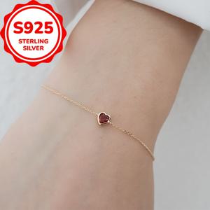 TEMU 니치 디자인 925 실버 하트 팔찌, 합성 지르코니아 인레이, 매일 착용하기 좋은 고급스러운 액세서리, 녹색/분홍색/노랑/녹색 여성용 주얼리, 섬세하고 우아한 분위기