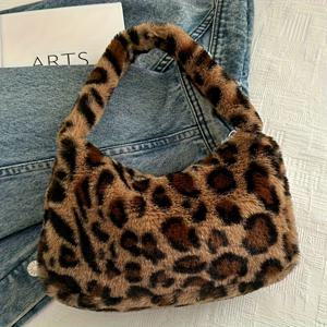 TEMU 크리온 여성용 플러시 프린트/인조 퍼 핸드백 - 고정 스트랩 & 지퍼 클로저, 소프트 퍼 크로스바디/클러치, 귀여운 지갑-파우치 데일리 & 특별한 날용 (딥 /) - 럭셔리 액세서리