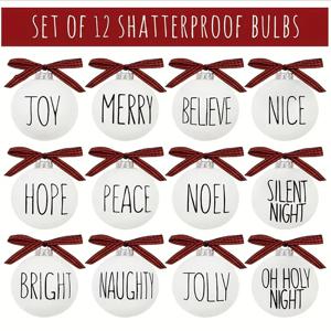 TEMU 12개 화이트 크리스마스 볼 장식, 레드 & 블랙 체크 리본, 지름 2.36인치(6cm), 영감을 주는 문구, 내구성 있는 깨지지 않는 플라스틱, 홈, 실내 파티, 결혼식, 발렌타인데이, 카니발, 부활절, 성 패트릭 데이, 휴일 장식용, 크리스마스 매달기 캡 랜덤 발송