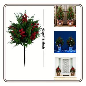 TEMU 2개 인조 소형 사이프러스 식물 + 빨간 베리 디자인, 크리스마스 트리, 계절별 디스플레이,휴일 장식,장식용 나무,미니어처 식물,리얼리스틱 포리지,가벼운 장식, 사이프러스,축제 선물