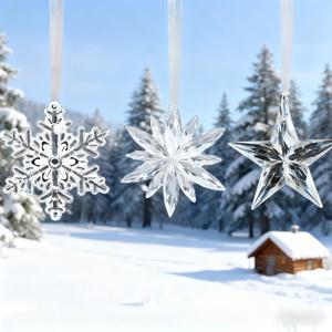 TEMU 2D 평면, 15개 크리스마스 트리 눈꽃 장식, 3D 디자인 아크릴 소재. 크리스마스, 할로윈 및 기타 휴일 장식에 완벽, 다양한 장면 DIY 액세서리, 끈 포함, 전기 필요 없음, 매년 재사용 가능