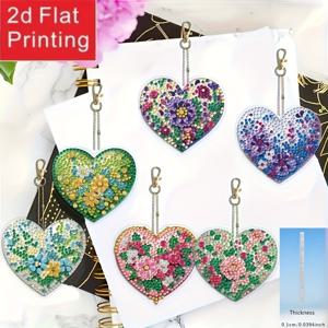 TEMU 2D/평면 양면 인쇄 6개 DIY 하트 페인팅 키체인, 5D 아트 액세서리 세트 - 초보자를 위한 다기능 공예 재료, 취미 애호가를 위한 완벽한 휴일 또는 생일 선물|보석십자수
