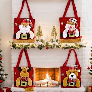 TEMU 손잡이가 있는 4개 세트 축제 크리스마스 선물 가방 - 순록, 눈사람, 사과 디자인, 삼베 소재, 휴일 장식 및 사탕에 완벽함, 크리스마스 장식, 선물용 가방/토트백