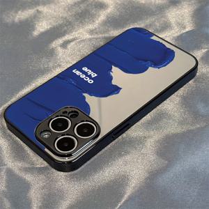 TEMU 클라인 블루 유리 쉘 미러 디자인 고급 트렌디 보호 커버 아이폰 17/17air/16promax/15plus/14/13mini/12/11/16e 휴대폰 케이스 크리스마스 선물, 새해 선물, 부활절 선물, 할로윈 선물, 친구용, 가족용