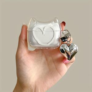 TEMU 핸드페인팅 화이트 하트 케이스 - 에어팟 1/2/3 세대, 에어팟 프로, 에어팟 프로 2/에어팟 프로 3, 에어팟 4용 + 펜던트 1개 포함, 가젯 액세서리,이어버드 커버,스타일리시 커버,장식용 케이스,내구성 있는 커버,스크래치 방지,꼭 맞는 핏,기술 애호가,패션 애호가