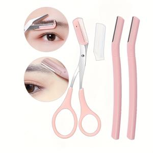 TEMU 눈썹 도구 키트: 스테인리스 스틸 눈썹 면도기, 핀셋, 빗이 포함된 가위, 얼굴 털 제거 도구, 메이크업 필수품