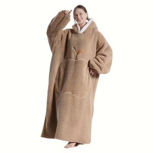 TEMU 1개 초롱 착용 가능한 담요 후드티 - 오버사이즈 올인원 소프트 플란넬 풀오버, 앞주머니 포함, 침대에서 여행까지 편안한 의류, 럭셔리 스웨터 & 소파 커버 (손세탁 전용) - 베이지/브라운|쇼파|이불