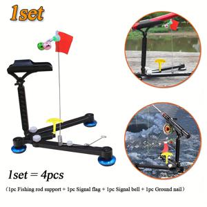 TEMU 4-in-1 다기능 낚싯대 홀더 (스프링 메커니즘, 얼음 낚시 스탠드 & 알람 시스템 포함) - 고강도 아연 합금 구조, 휴대용 낚시 장비 정리함 (플래그 & 벨 포함), 솔로 낚시, 캠핑, 여행용 - 이상적인 크리스마스/할로윈 선물