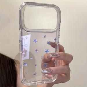 TEMU 아이폰 17 Pro Max, 17 Pro, 17 Air, 17, 16 Pro Max, 16 Pro, 16, 15 Pro Max, 15 Pro, 15, 14 Pro Max, 14 Pro, 13, 12 Pro Max, 그리고 11용으로 디자인된 시크하고 사랑스러운 글리터 투명 골드 별 폰 케이스. 충격 방지 후면 기능 포함.