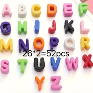 TEMU 아크릴 혼합 컬러 대구 알파벳 비즈, 52개, 26개 영문자, 각 2개, DIY 펜던트, 파라코드 공예, 주얼리 액세서리용