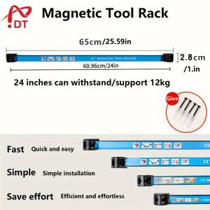 TEMU 블루 라벨 슬롯 & 공구 홀더가 있는 강력한 자석 공구 랙 - 공간 절약형 수직 정리대, 간편한 조립, 튼튼한 금속 구조, 주방, 가정, 작업장 정리, 세련된 디자인, 견고한 제작, 가정용 정리 용품