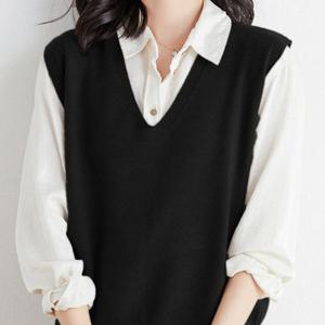 TEMU 여성 봄 브이넥 니트 베스트 루즈핏 니트 조끼 나시 간절기 민소매상의，캐주얼 풀오버 니트조끼