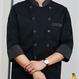 TEMU 남여공용 긴팔상의+앞치마 요리사복 식당 제과 제빵 요리사 위생복 기능성 조리복 식당 한식 중식 7부 쉐프복 RENJU 인어미남