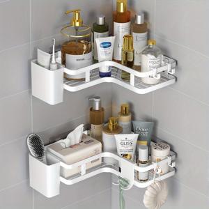 TEMU 욕실 & 주방용 2개 세트 스테인리스 코너 선반 - 드릴 필요 없음, 벽걸이 수납 랙|화장실선반