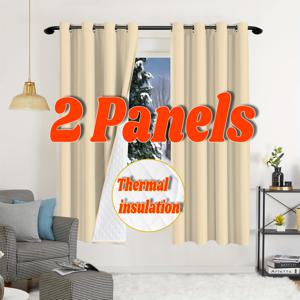 TEMU 2패널 겨울용 퀼트 보온 커튼 - 따뜻하고 방음 및 방풍, 아늑한 홈 데코용, 현대적인 문 및 창문 드레이프, 그로멧 탑