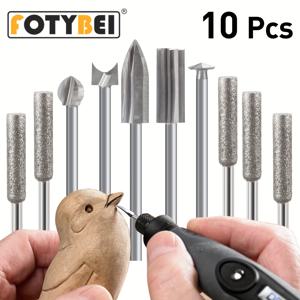 TEMU 10개 나무 조각 드릴 비트 세트, 5가지 목공 도구 각인용 드릴 액세서리 및 연마봉 포함, DIY 조각 미니어처 조각용 1/8