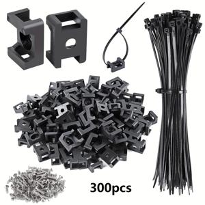 TEMU 300개-100개 케이블 타이 새들 타입 마운트 베이스와 100개 6인치 케이블 타이 및 100개 탭핑 스크류 포함, 와이어 케이블 클립 정리 홀더 클램프 블랙/화이트